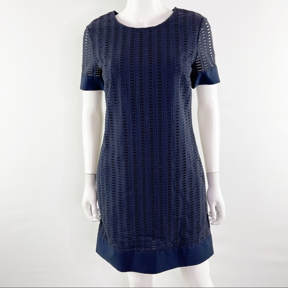 Theory Dresses & Skirts - Theory Size 6 Navy Blue Short Sleeve Eyelet Embroidered Shift Dress
